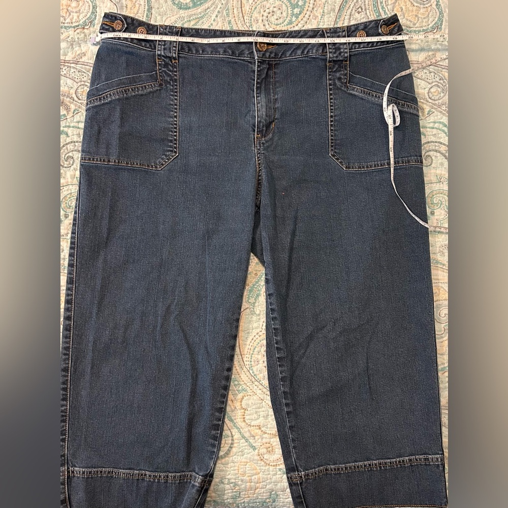 Coldwater Creek medium wash cropped jeans with adjustable button waist
